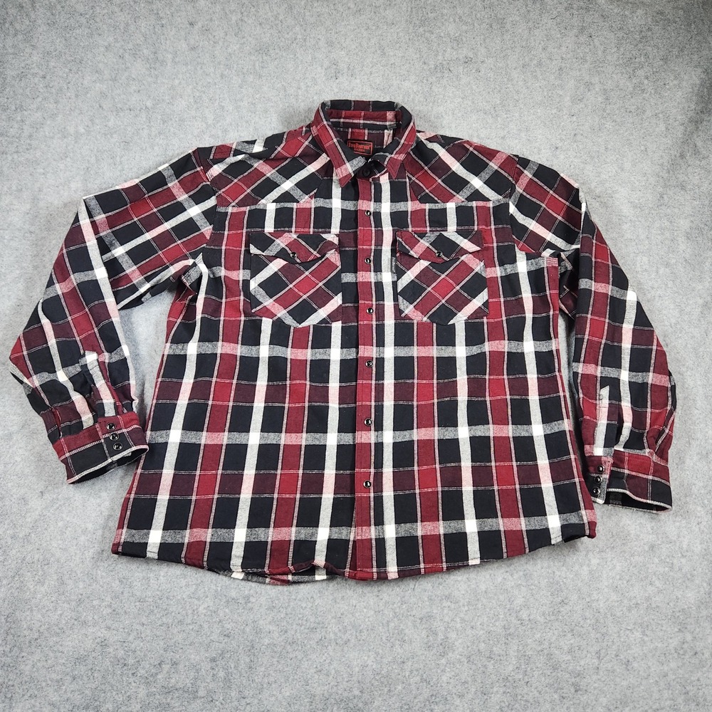 Five Brother Flannel Shirt Mens XL Red Black Western Pearl Snap Heavyweight